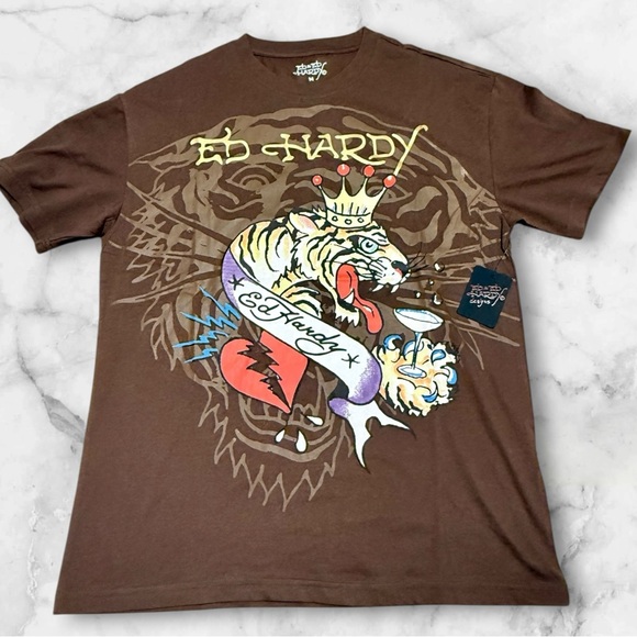 Ed Hardy Other - Ed Hardy men's graphic t-shirt featuring a roaring tiger tattoo Brown size Mediu